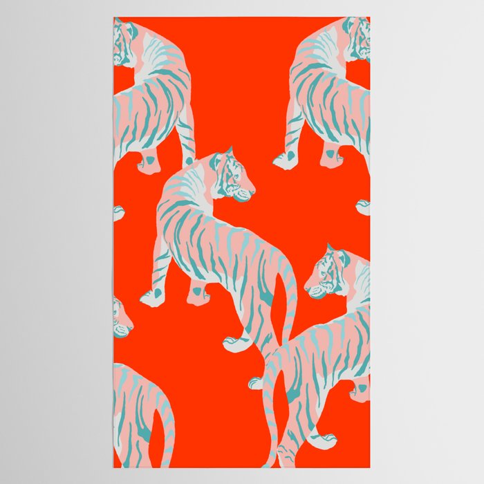 Exotic Pink Tigers on Bold Orange Animal Pattern Tablecloth Gallery Image 2