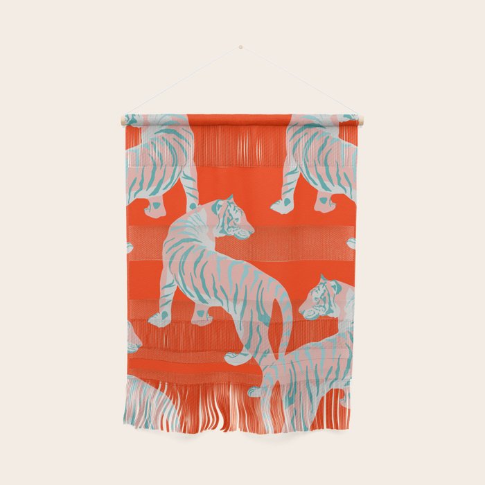 Exotic Pink Tigers on Bold Orange Animal Pattern Wall Hanging Gallery Image 1