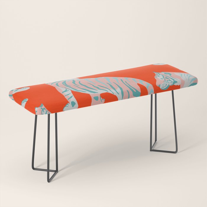 Exotic Pink Tigers on Bold Orange Animal Pattern Bench Gallery Image 1