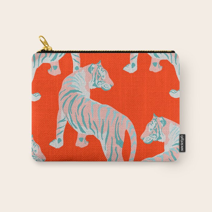 Exotic Pink Tigers on Bold Orange Animal Pattern Carry All Pouch Gallery Image 1