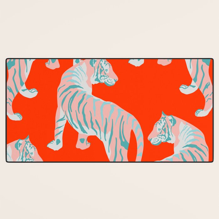 Exotic Pink Tigers on Bold Orange Animal Pattern Desk Mat Gallery Image 3