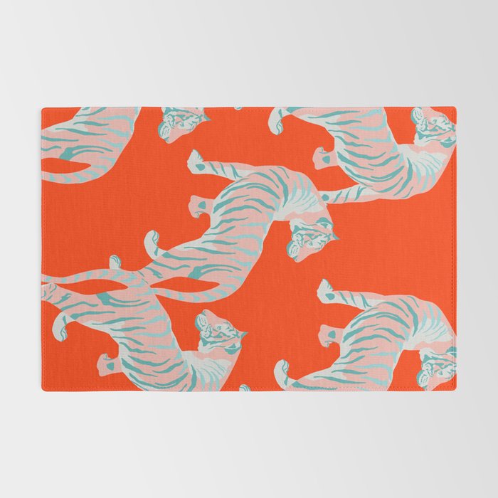 Exotic Pink Tigers on Bold Orange Animal Pattern Rug Gallery Image 2
