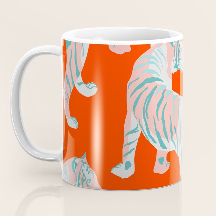 Exotic Pink Tigers on Bold Orange Animal Pattern Coffee Mug Gallery Image 3