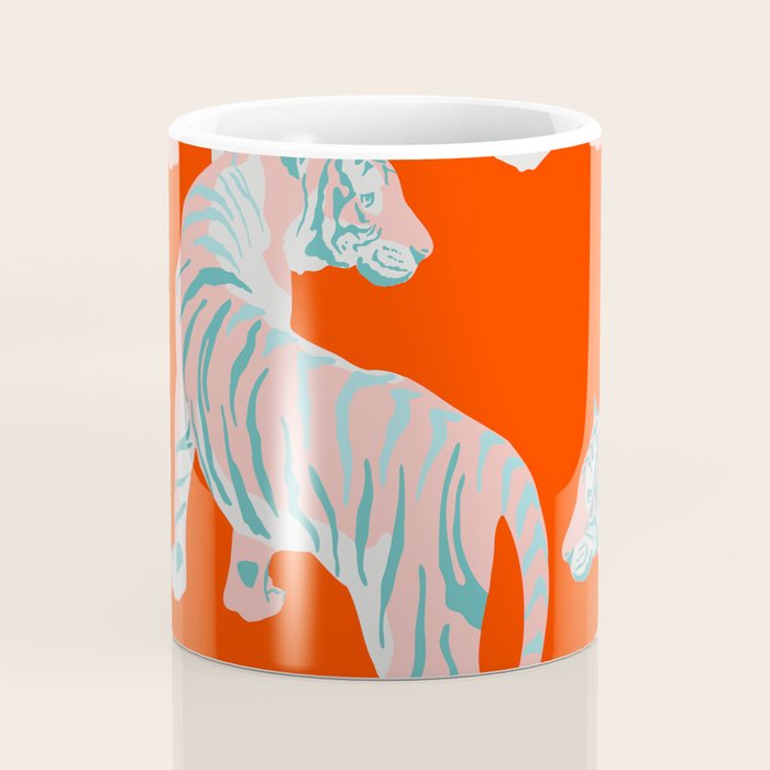 Exotic Pink Tigers on Bold Orange Animal Pattern Coffee Mug Gallery Image 4