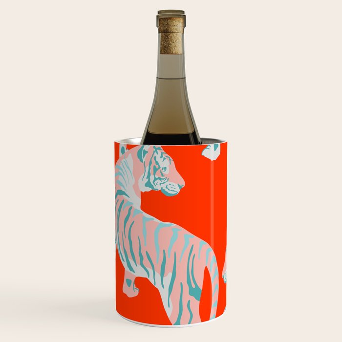 Exotic Pink Tigers on Bold Orange Animal Pattern Wine Chiller Gallery Image 1