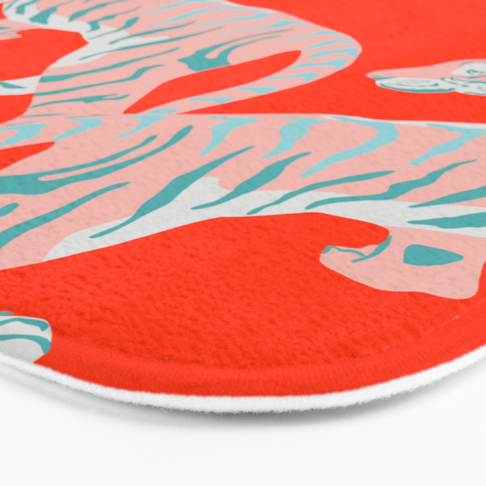 Exotic Pink Tigers on Bold Orange Animal Pattern Bath Mat Gallery Image 3