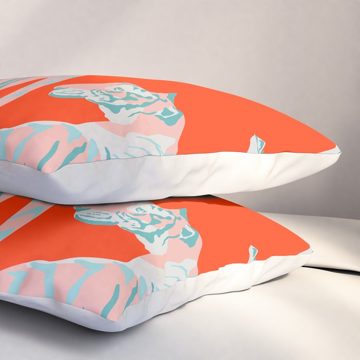 Exotic Pink Tigers on Bold Orange Animal Pattern Pillow Sham Gallery Image 3
