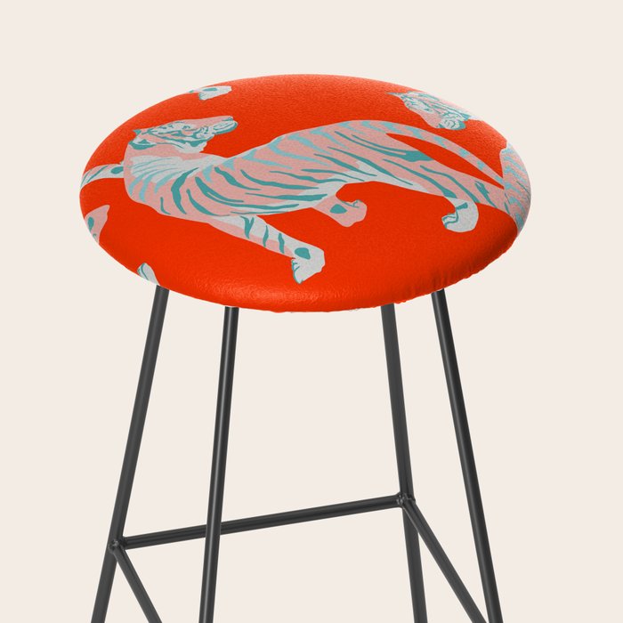 Exotic Pink Tigers on Bold Orange Animal Pattern Stool Gallery Image 2