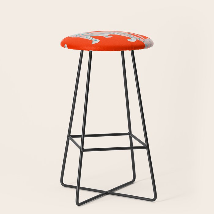 Exotic Pink Tigers on Bold Orange Animal Pattern Stool Gallery Image 1