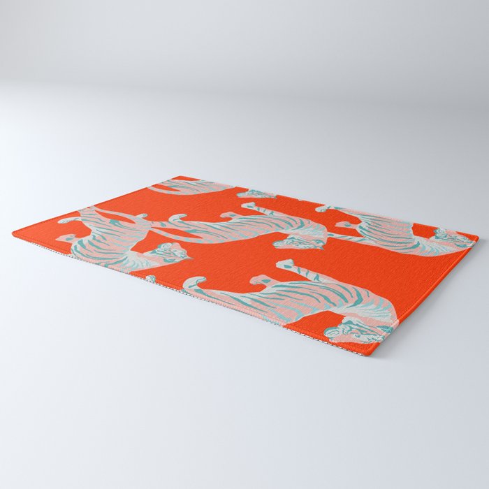Exotic Pink Tigers on Bold Orange Animal Pattern Rug Gallery Image 3