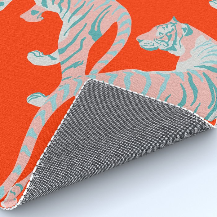Exotic Pink Tigers on Bold Orange Animal Pattern Rug Gallery Image 4