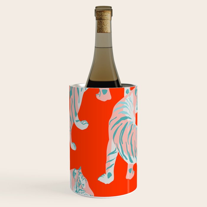 Exotic Pink Tigers on Bold Orange Animal Pattern Wine Chiller Gallery Image 2