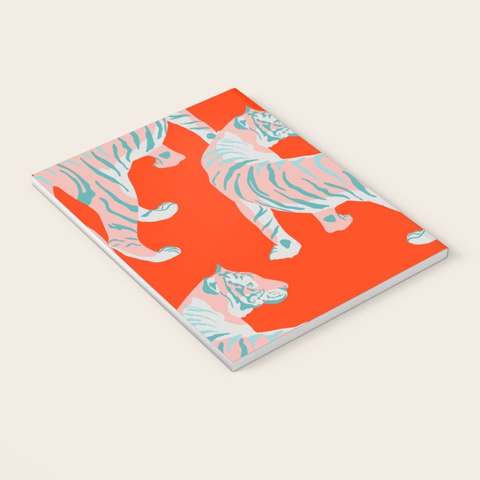 Exotic Pink Tigers on Bold Orange Animal Pattern Notebook Gallery Image 3