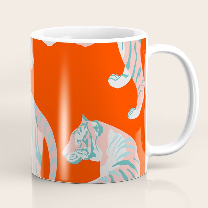 Exotic Pink Tigers on Bold Orange Animal Pattern Coffee Mug Gallery Image 1