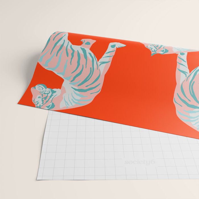 Exotic Pink Tigers on Bold Orange Animal Pattern Wrapping Paper Gallery Image 2