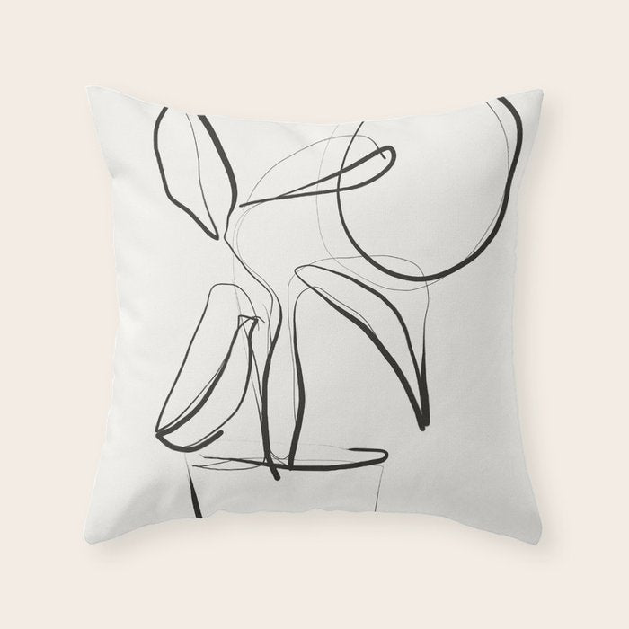 Abstract line art Plant Throw Pillow Gallery Image 1