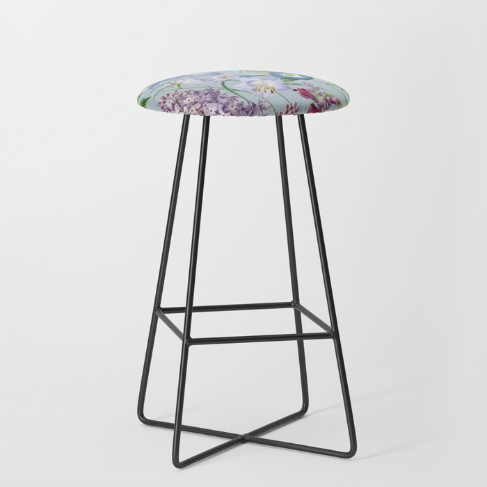 Summer Fruits Botanical Illustration Collage In Blue  Stool Gallery Image 1