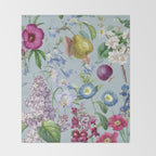 Summer Fruits Botanical Illustration Collage In Blue  Throw Blanket Gallery Image 2