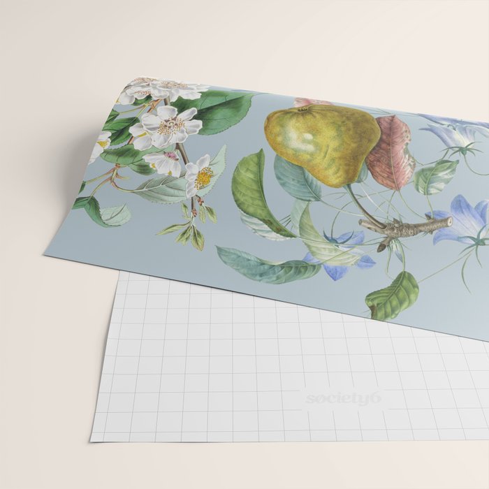 Summer Fruits Botanical Illustration Collage In Blue  Wrapping Paper Gallery Image 2
