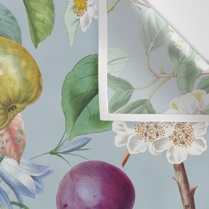 Summer Fruits Botanical Illustration Collage In Blue  Wall Tapestry Gallery Image 3