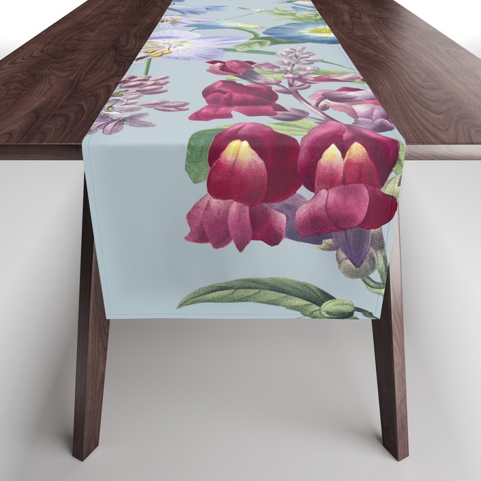 Summer Fruits Botanical Illustration Collage In Blue  Table Runner Gallery Image 1