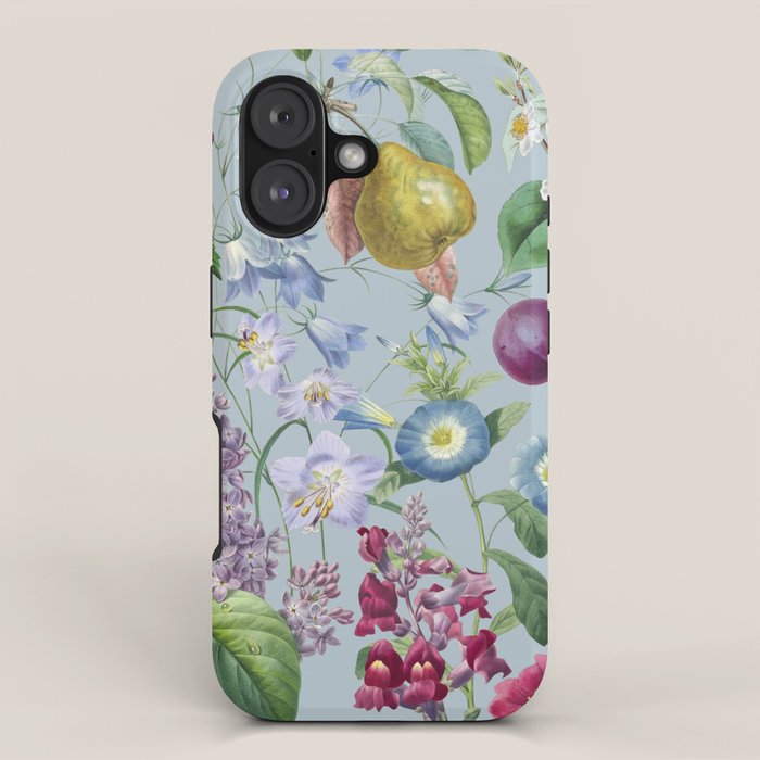Summer Fruits Botanical Illustration Collage In Blue  iPhone Case Gallery Image 1