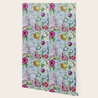 Summer Fruits Botanical Illustration Collage In Blue  Wallpaper Gallery Image 2