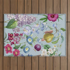 Summer Fruits Botanical Illustration Collage In Blue  Outdoor Rug Gallery Image 1