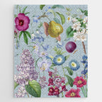 Summer Fruits Botanical Illustration Collage In Blue  Jigsaw Puzzle Gallery Image 1