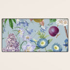 Summer Fruits Botanical Illustration Collage In Blue  Desk Mat Gallery Image 3