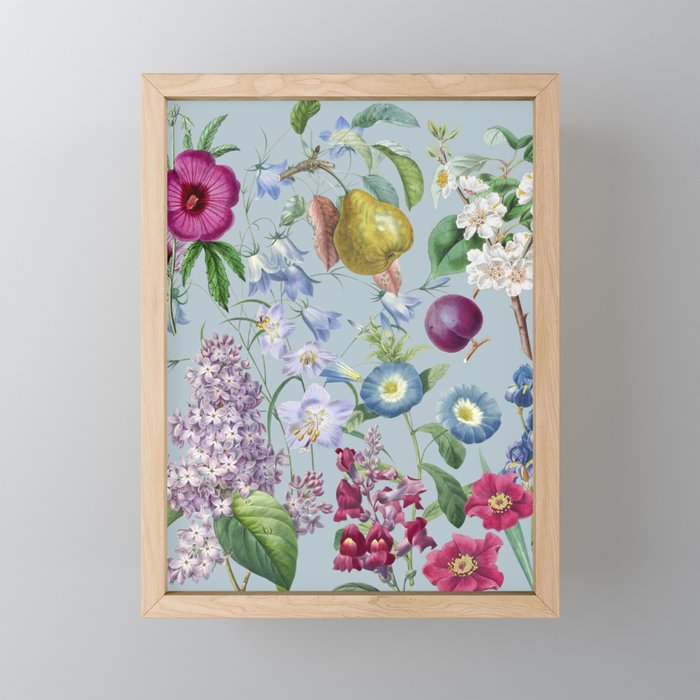 Summer Fruits Botanical Illustration Collage In Blue  Mini Art Print Gallery Image 1