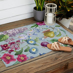 Summer Fruits Botanical Illustration Collage In Blue  Outdoor Rug Gallery Image 2