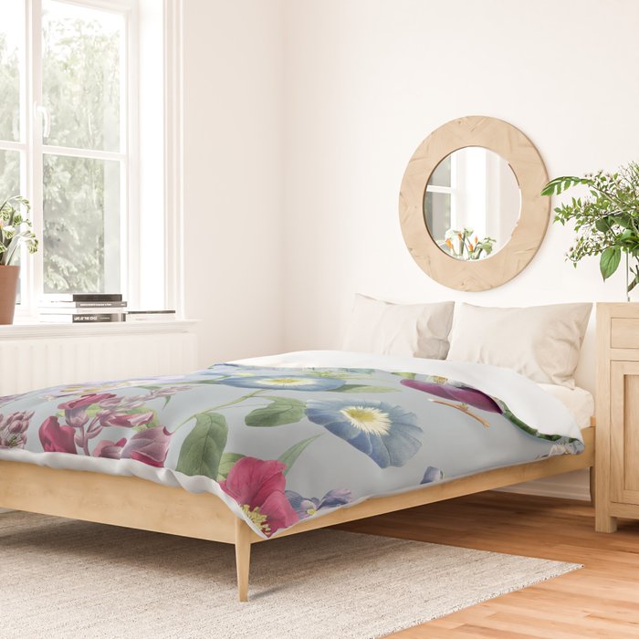 Summer Fruits Botanical Illustration Collage In Blue  Duvet Cover Gallery Image 2