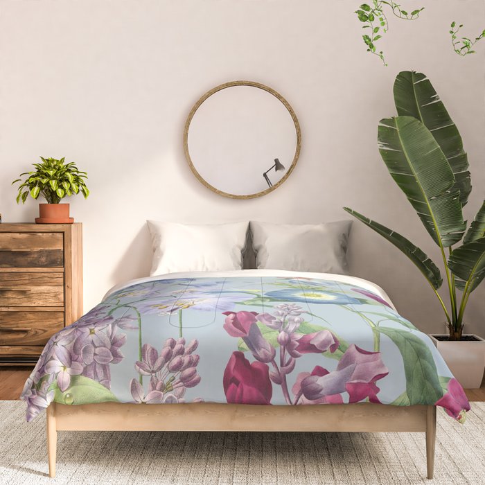 Summer Fruits Botanical Illustration Collage In Blue  Comforter Gallery Image 3