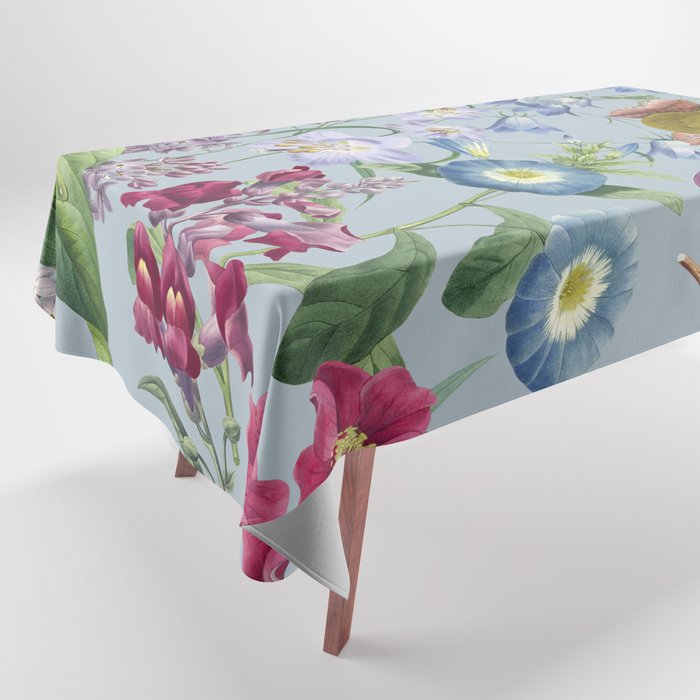 Summer Fruits Botanical Illustration Collage In Blue  Tablecloth Gallery Image 1