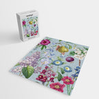 Summer Fruits Botanical Illustration Collage In Blue  Jigsaw Puzzle Gallery Image 2