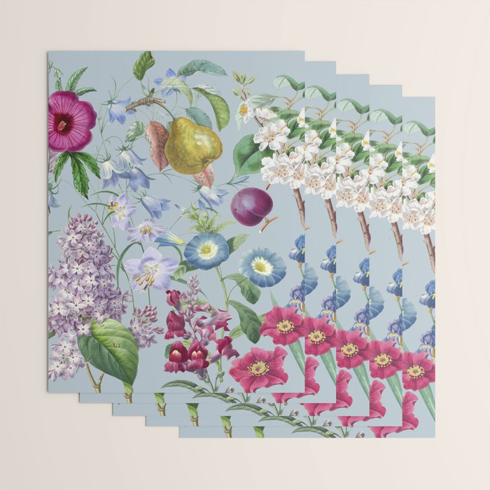 Summer Fruits Botanical Illustration Collage In Blue  Wrapping Paper Gallery Image 3