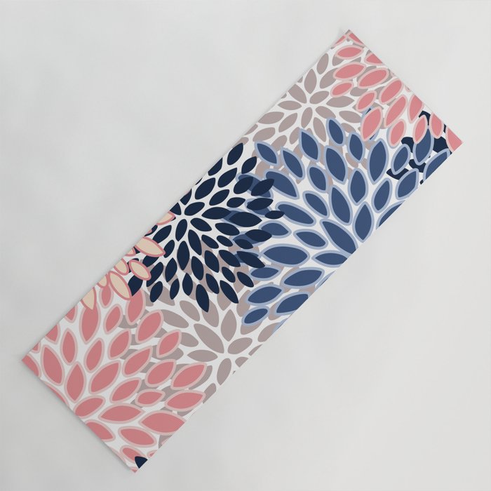 Floral Blooms, Pink, Blue, Gray Yoga Mat Gallery Image 1