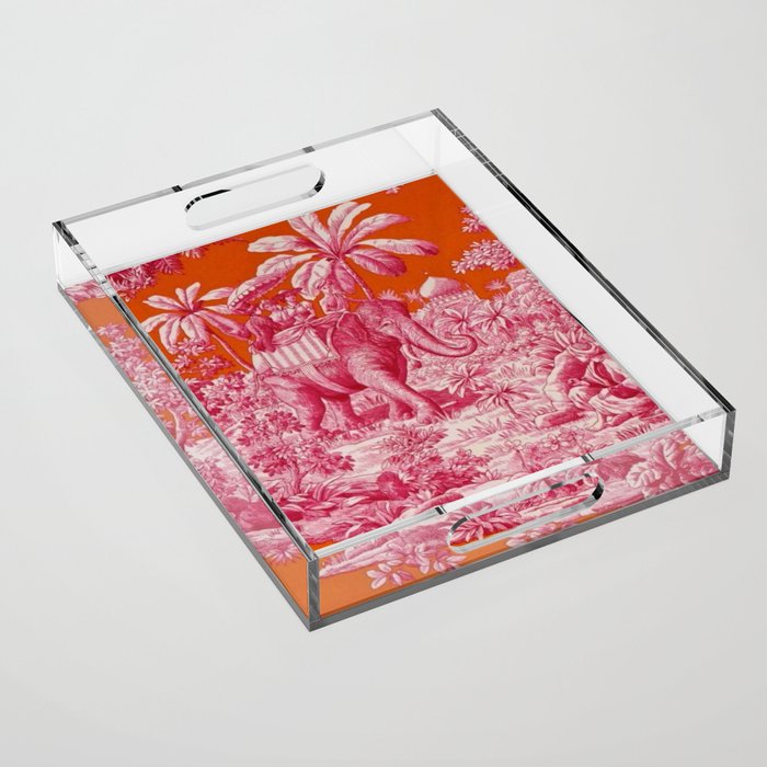 Toile de Jouy - pink and orange Acrylic Tray Gallery Image 1