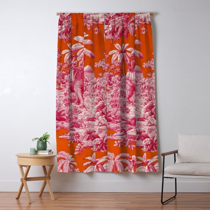 Toile de Jouy - pink and orange Window Curtain Gallery Image 1