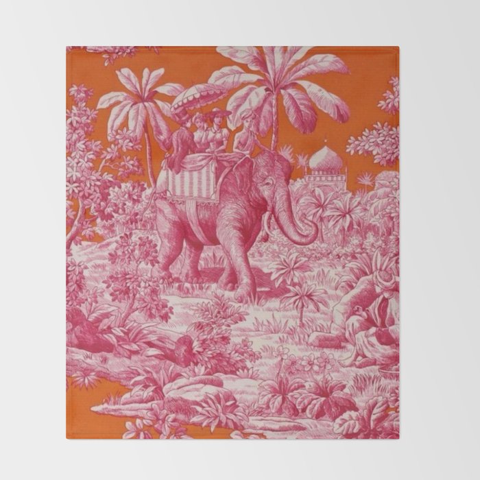 Toile de Jouy - pink and orange Throw Blanket Gallery Image 2
