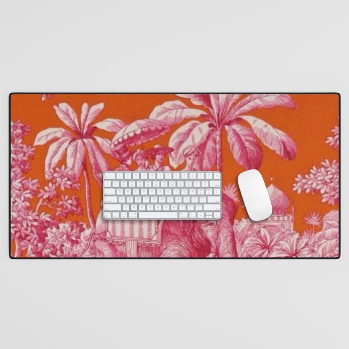 Toile de Jouy - pink and orange Desk Mat Gallery Image 1
