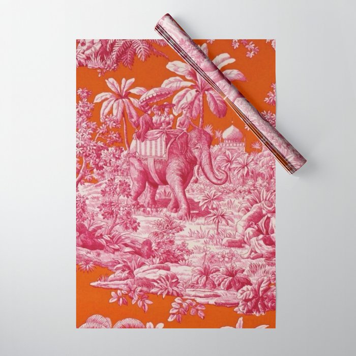 Toile de Jouy - pink and orange Wrapping Paper Gallery Image 1