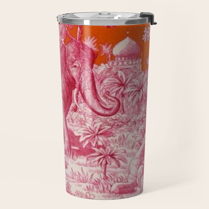 Toile de Jouy - pink and orange Travel Mug Gallery Image 2