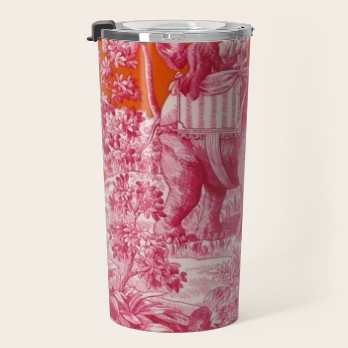 Toile de Jouy - pink and orange Travel Mug Gallery Image 3