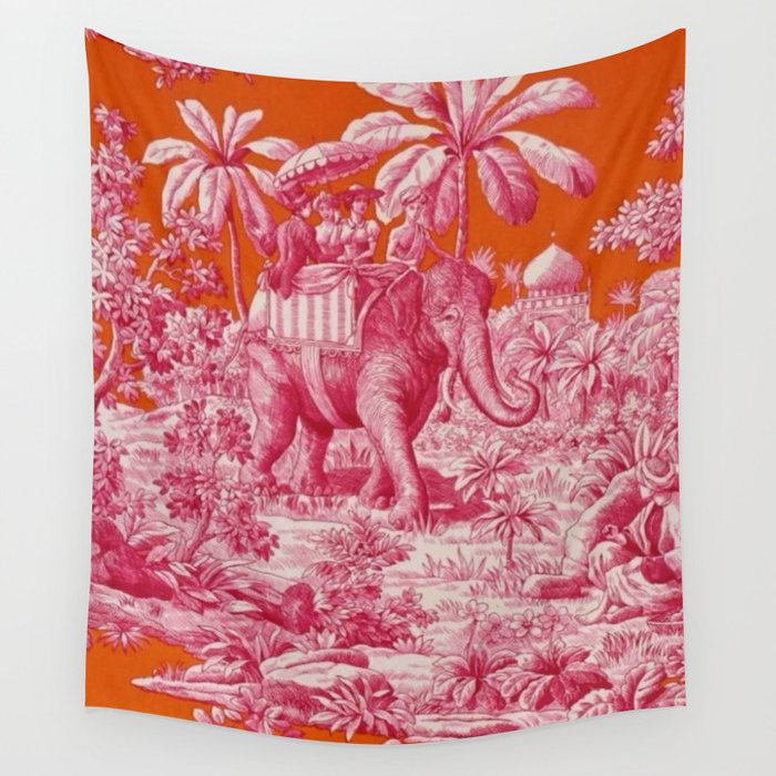 Toile de Jouy - pink and orange Wall Tapestry Gallery Image 1