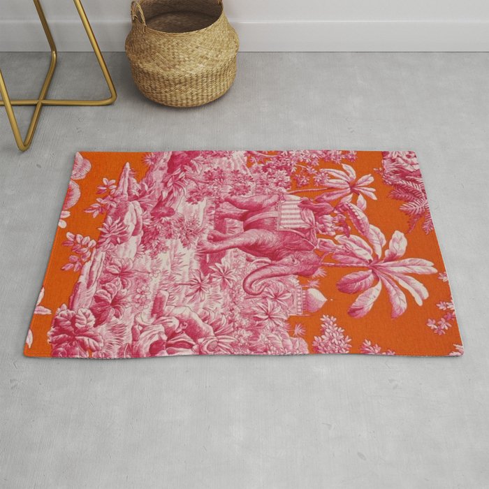 Toile de Jouy - pink and orange Rug Gallery Image 1