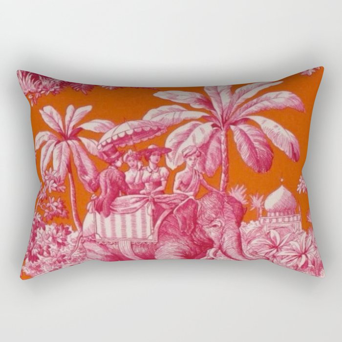 Toile de Jouy - pink and orange Rectangular Pillow Gallery Image 1