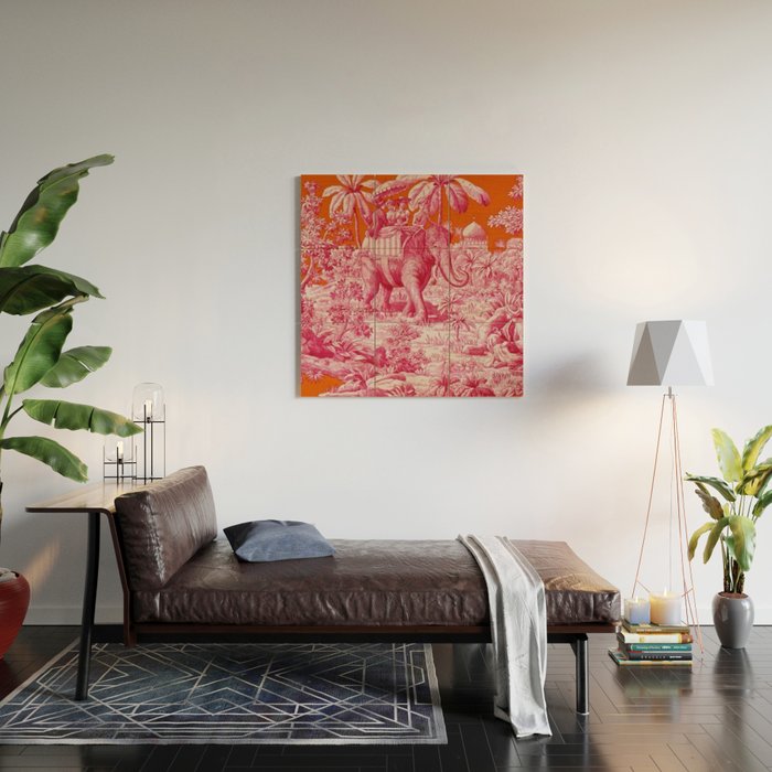 Toile de Jouy - pink and orange Wood Wall Art Gallery Image 2