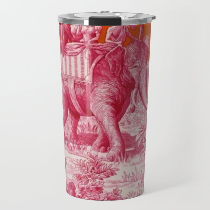 Toile de Jouy - pink and orange Travel Mug Gallery Image 1